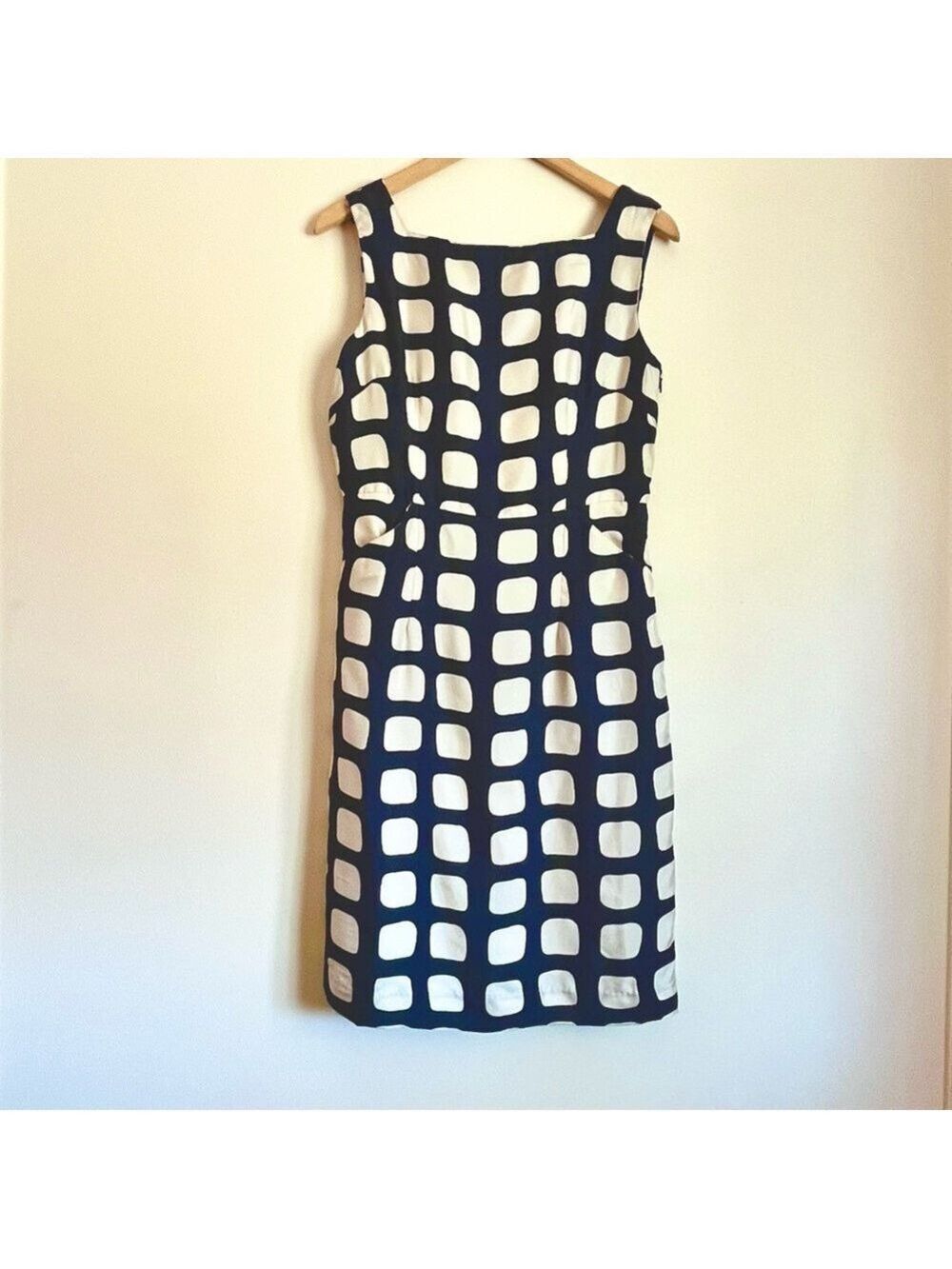 Milly of New York 100% Silk Navy White Geometric Sheath Dress Size 6/8 Italian